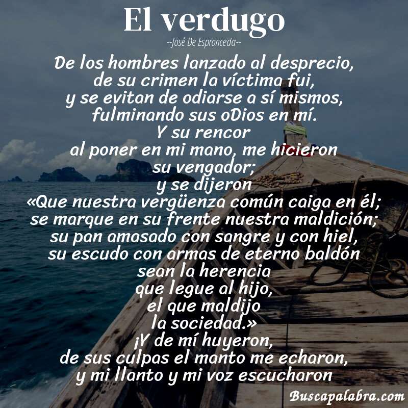 Poema El verdugo de José de Espronceda con fondo de barca