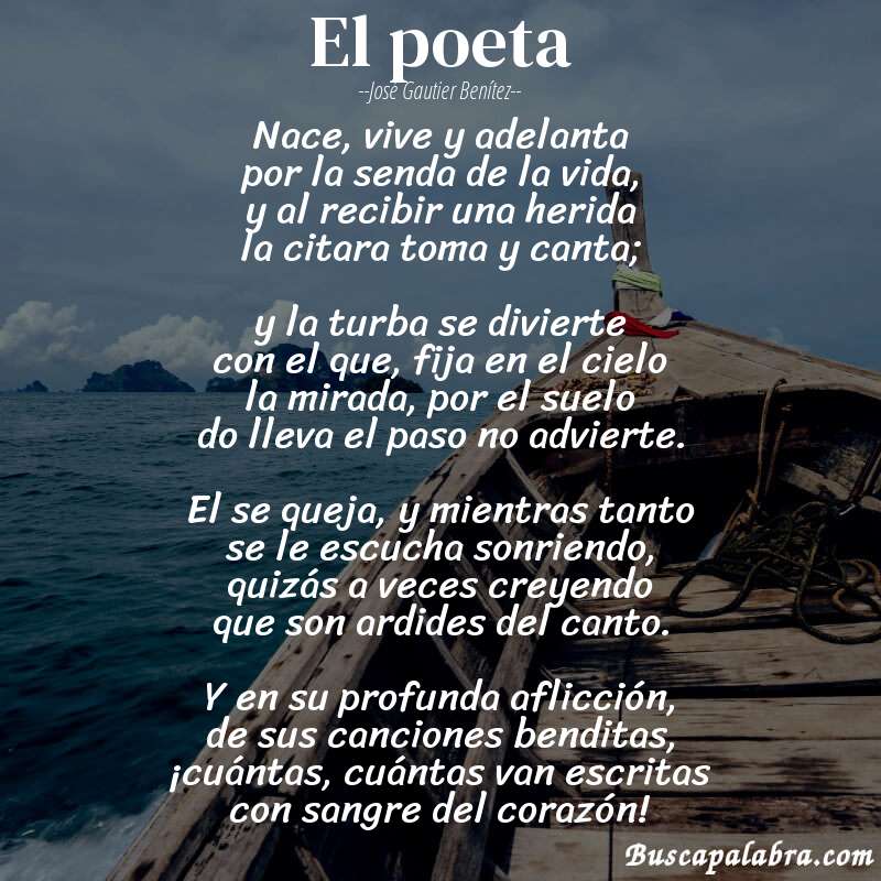 Poema el poeta de José Gautier Benítez con fondo de barca