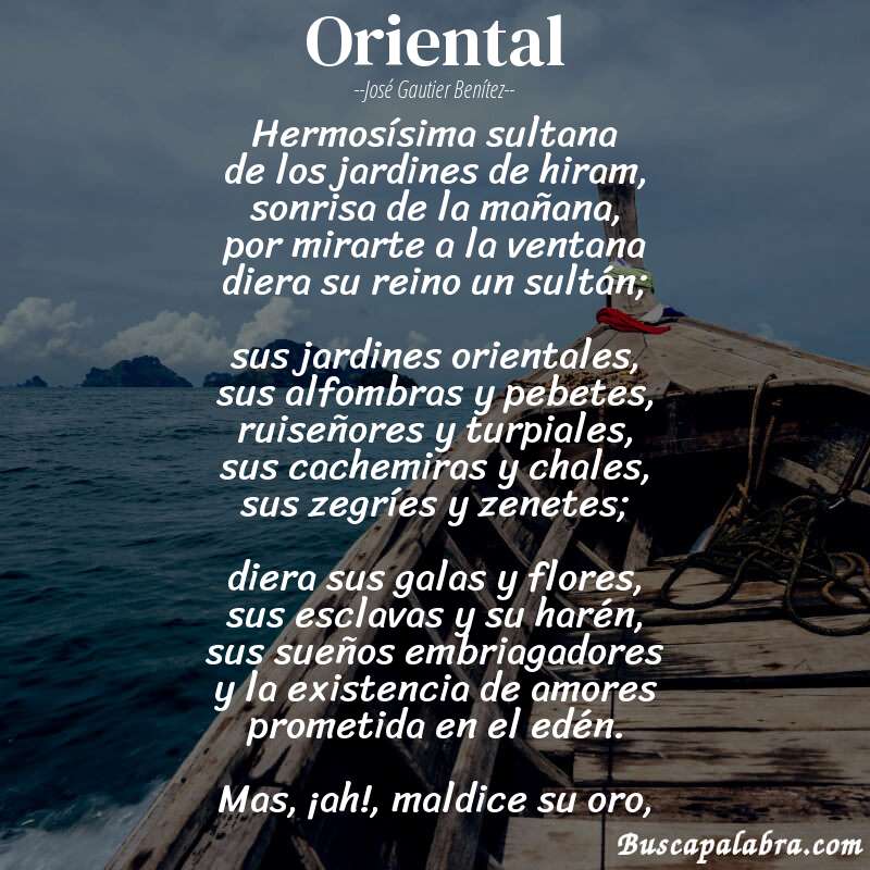 Poema oriental de José Gautier Benítez con fondo de barca