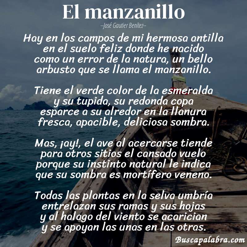 Poema el manzanillo de José Gautier Benítez con fondo de barca