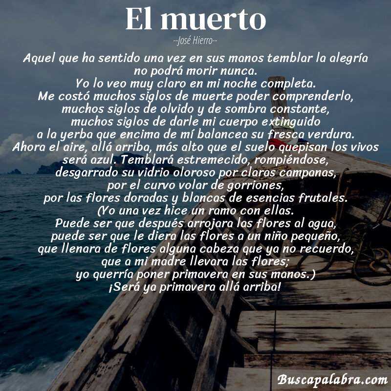 Poema el muerto de José Hierro con fondo de barca