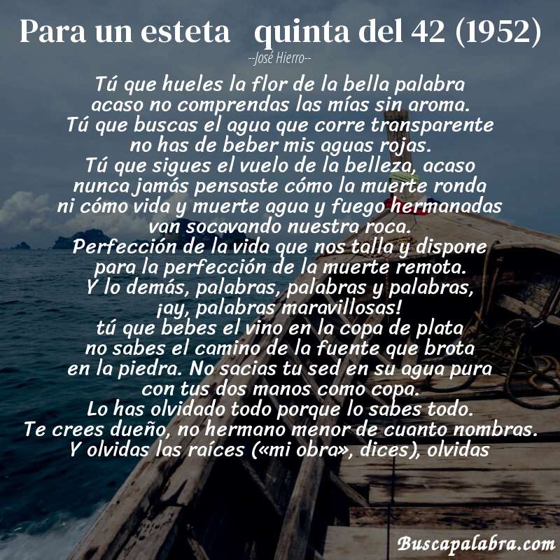 Poema para un esteta   quinta del 42 (1952) de José Hierro con fondo de barca