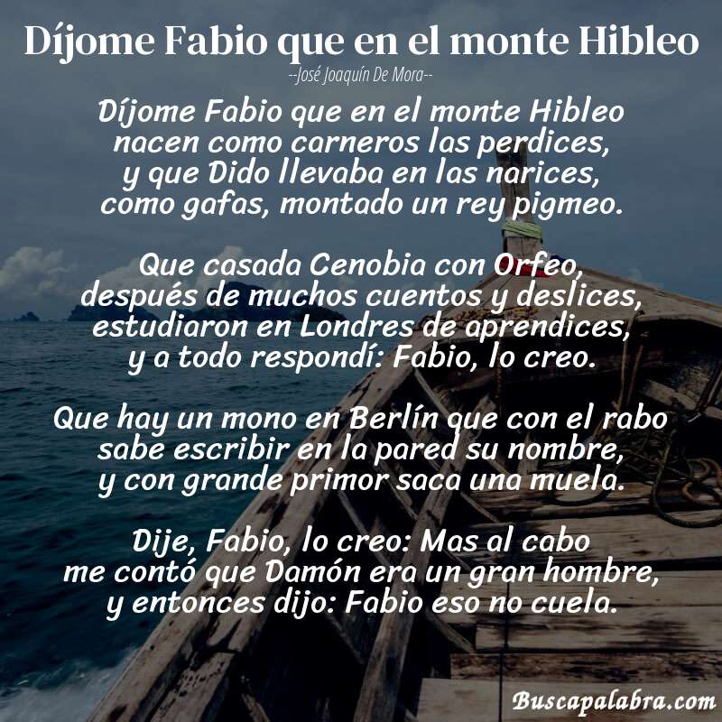Poema Díjome Fabio que en el monte Hibleo de José Joaquín de Mora con fondo de barca