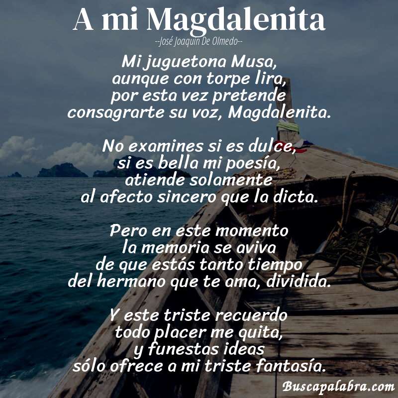 Poema A mi Magdalenita de José Joaquín de Olmedo con fondo de barca
