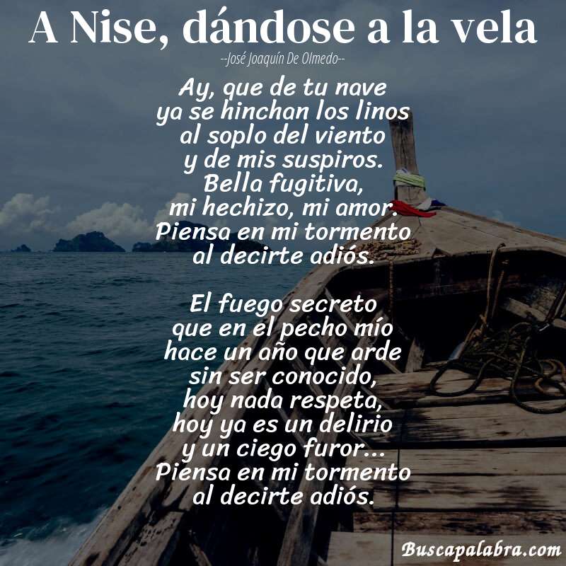 Poema A Nise, dándose a la vela de José Joaquín de Olmedo con fondo de barca
