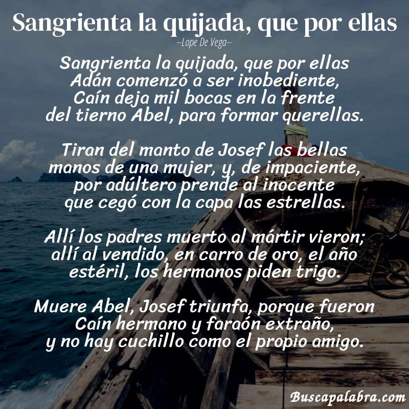 Poema Sangrienta la quijada, que por ellas de Lope de Vega con fondo de barca