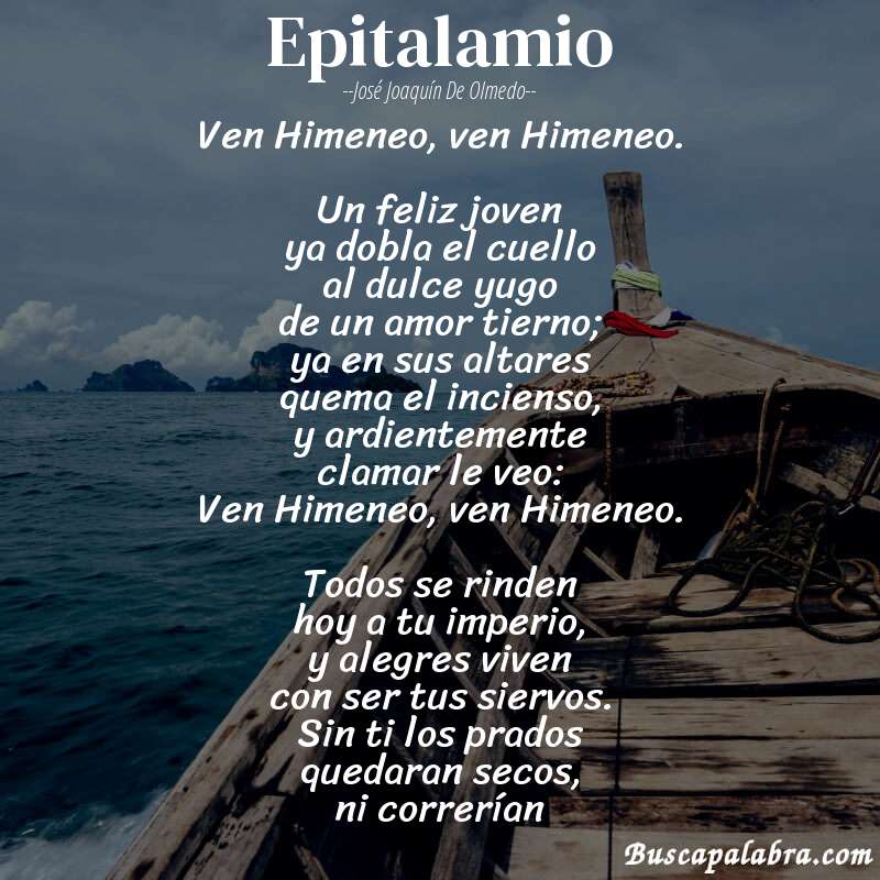 Poema Epitalamio de José Joaquín de Olmedo con fondo de barca