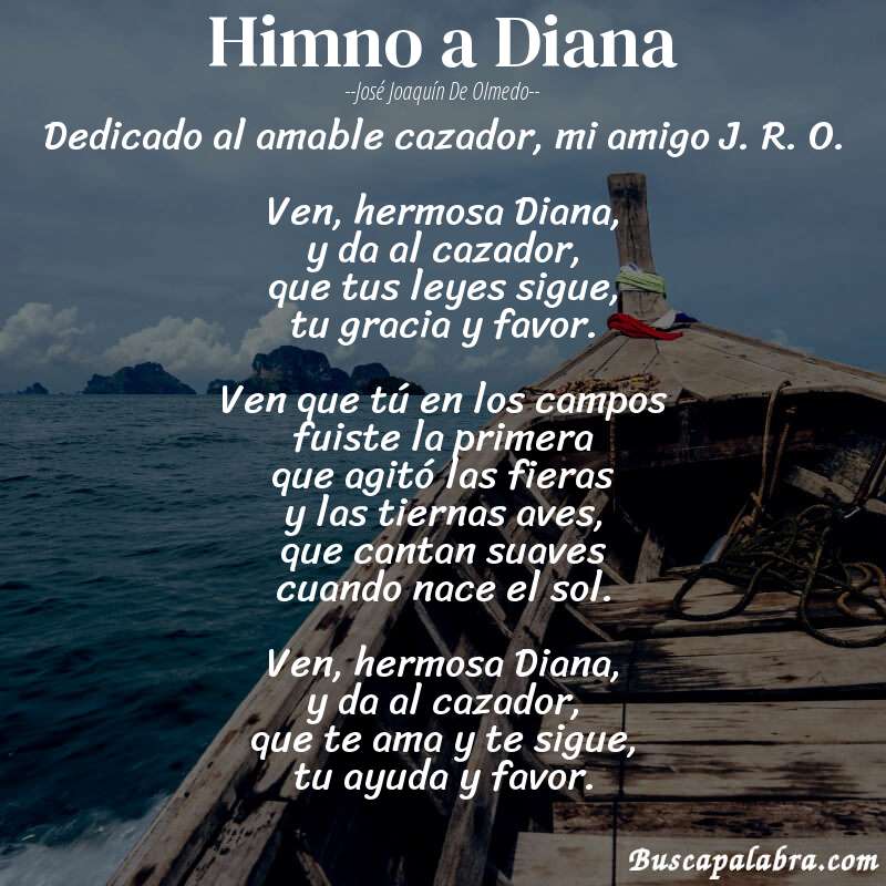 Poema Himno a Diana de José Joaquín de Olmedo con fondo de barca