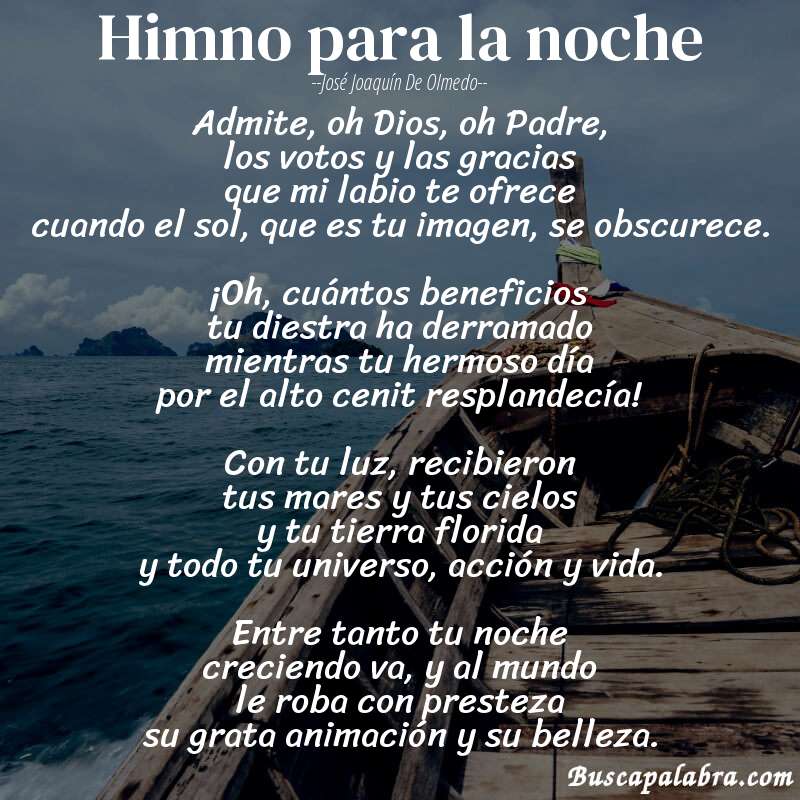 Poema Himno para la noche de José Joaquín de Olmedo con fondo de barca