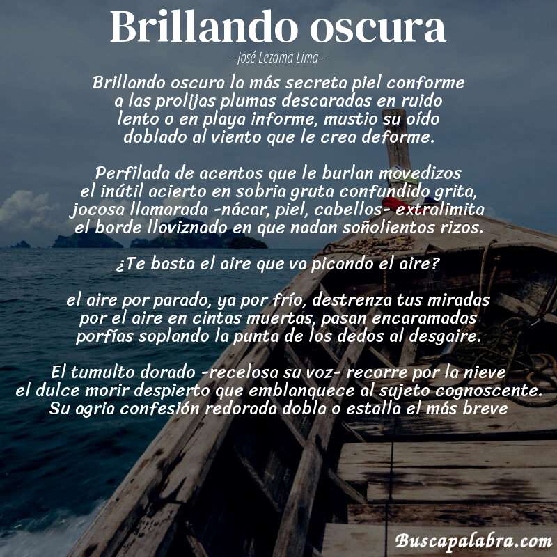 Poema brillando oscura de José Lezama Lima con fondo de barca