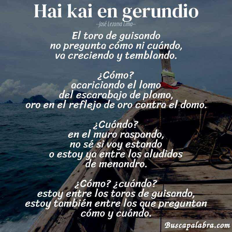 Poema hai kai en gerundio de José Lezama Lima con fondo de barca