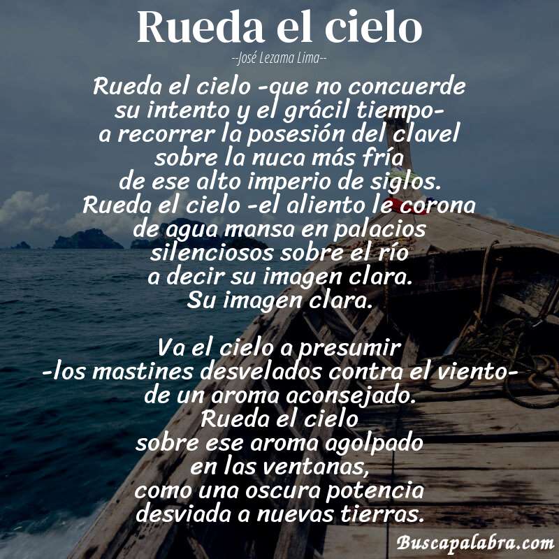 Poema rueda el cielo de José Lezama Lima con fondo de barca