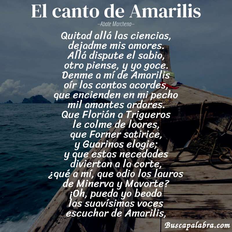 Poema El canto de Amarilis de Abate Marchena con fondo de barca