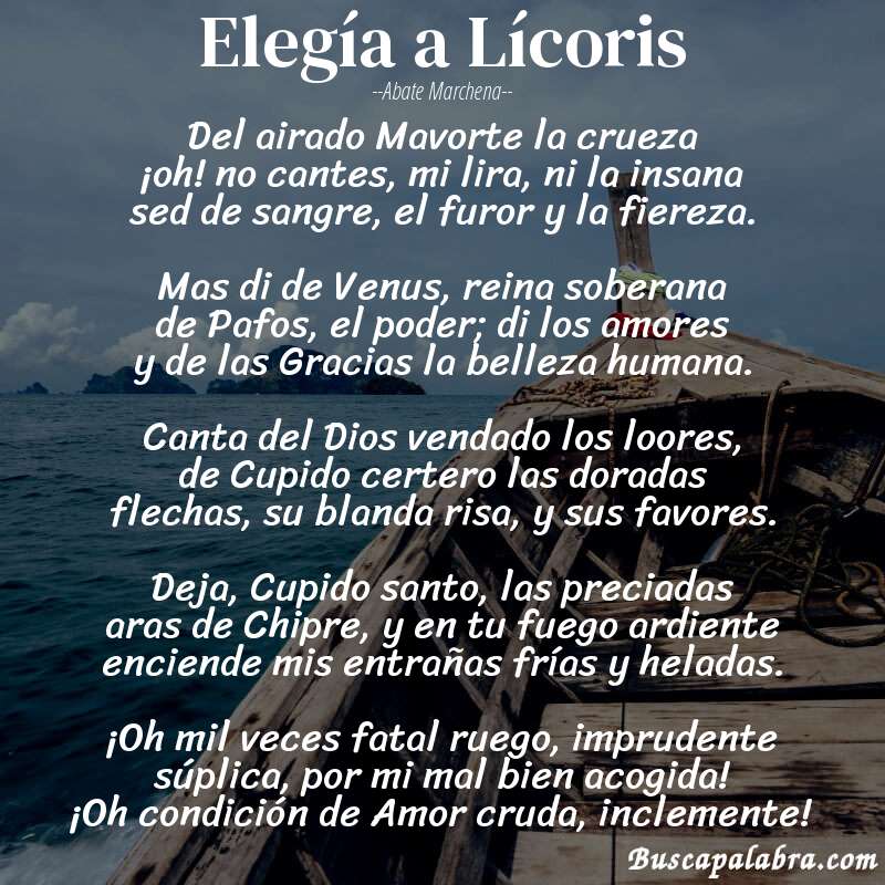 Poema Elegía a Lícoris de Abate Marchena con fondo de barca