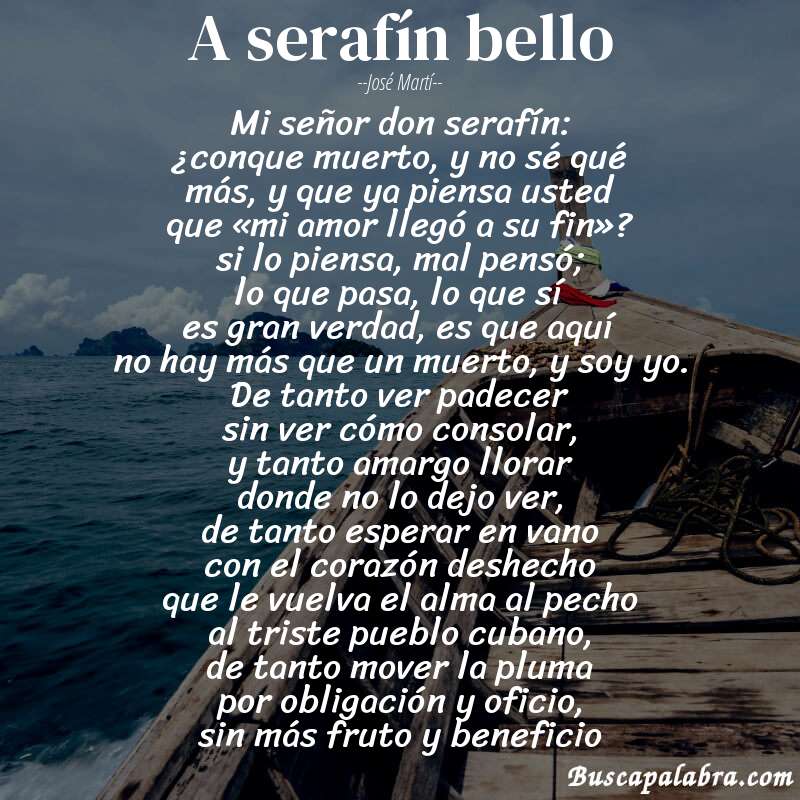 Poema a serafín bello de José Martí con fondo de barca