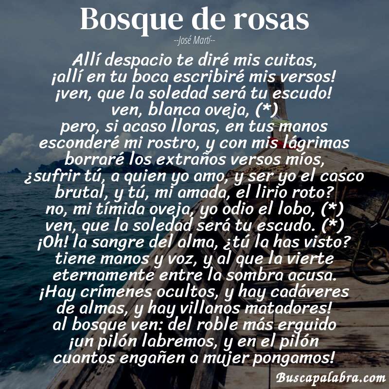 Poema bosque de rosas de José Martí con fondo de barca