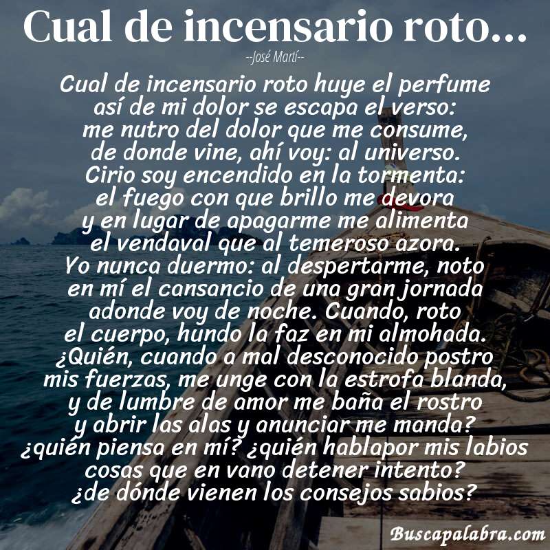 Poema cual de incensario roto... de José Martí con fondo de barca