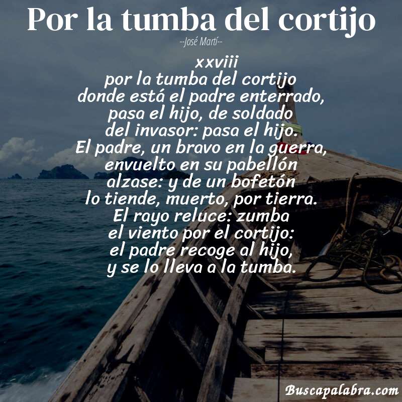 Poema por la tumba del cortijo de José Martí con fondo de barca