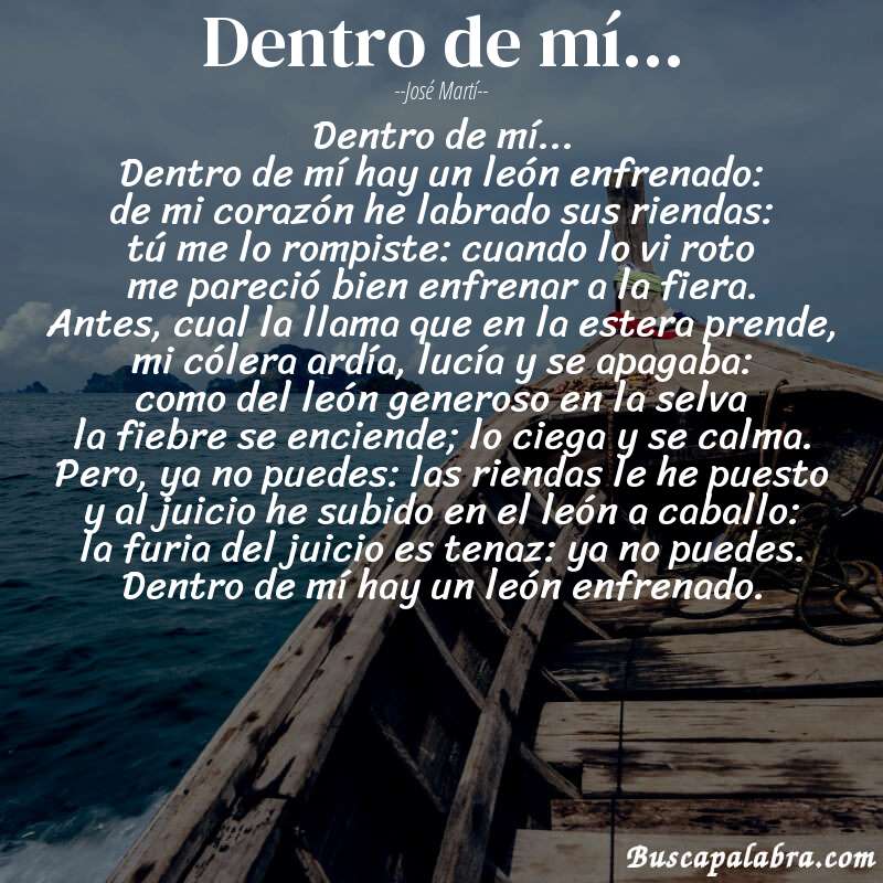 Poema dentro de mí... de José Martí con fondo de barca