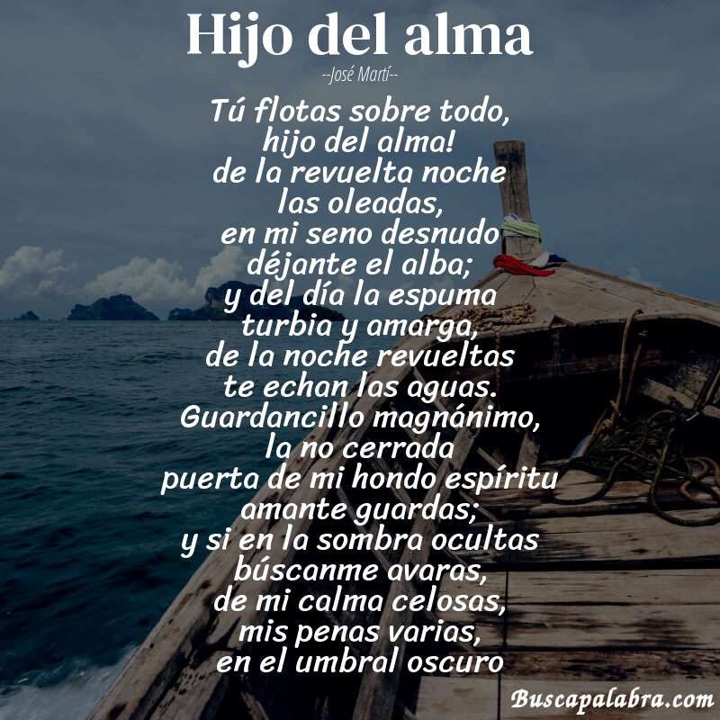 Poema hijo del alma de José Martí con fondo de barca