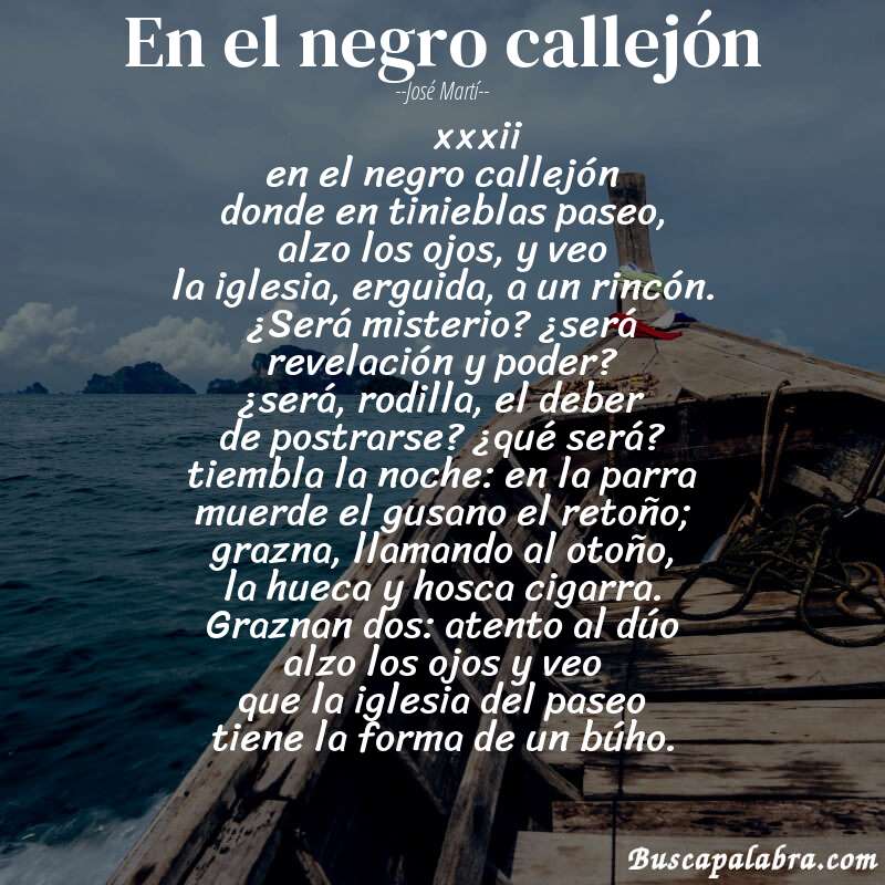Poema en el negro callejón de José Martí con fondo de barca