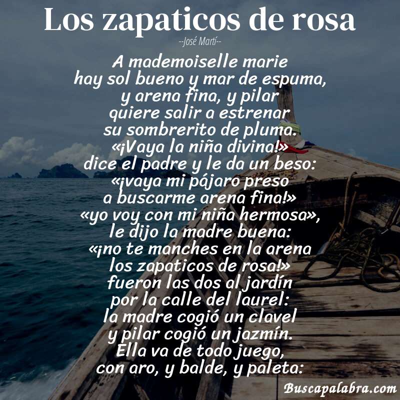 Poema los zapaticos de rosa de José Martí con fondo de barca