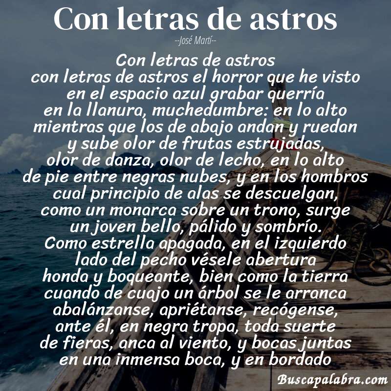 Poema con letras de astros de José Martí con fondo de barca