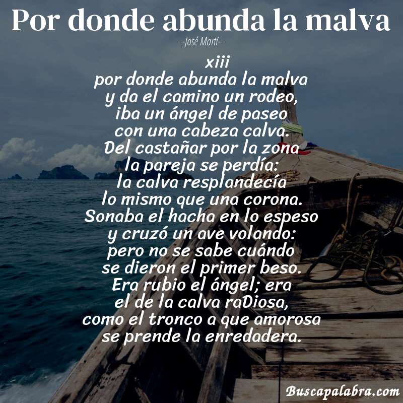 Poema por donde abunda la malva de José Martí con fondo de barca