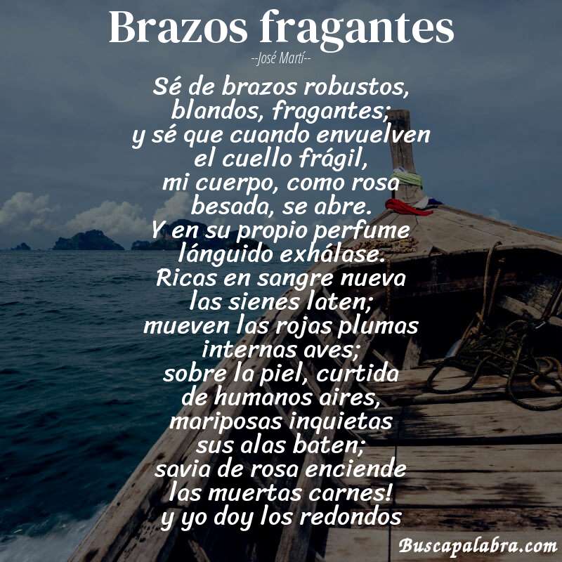Poema brazos fragantes de José Martí con fondo de barca