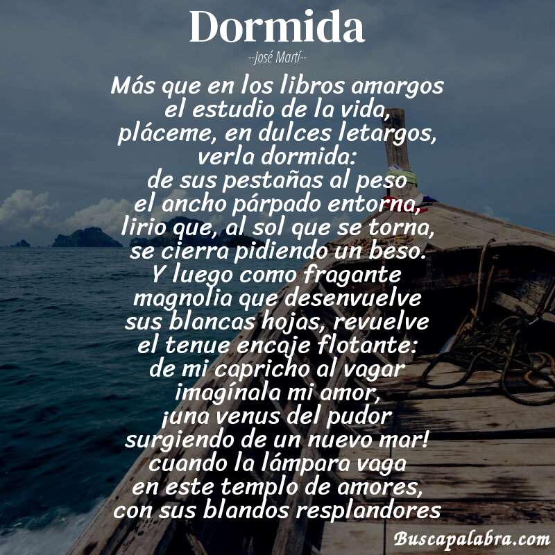 Poema dormida de José Martí con fondo de barca