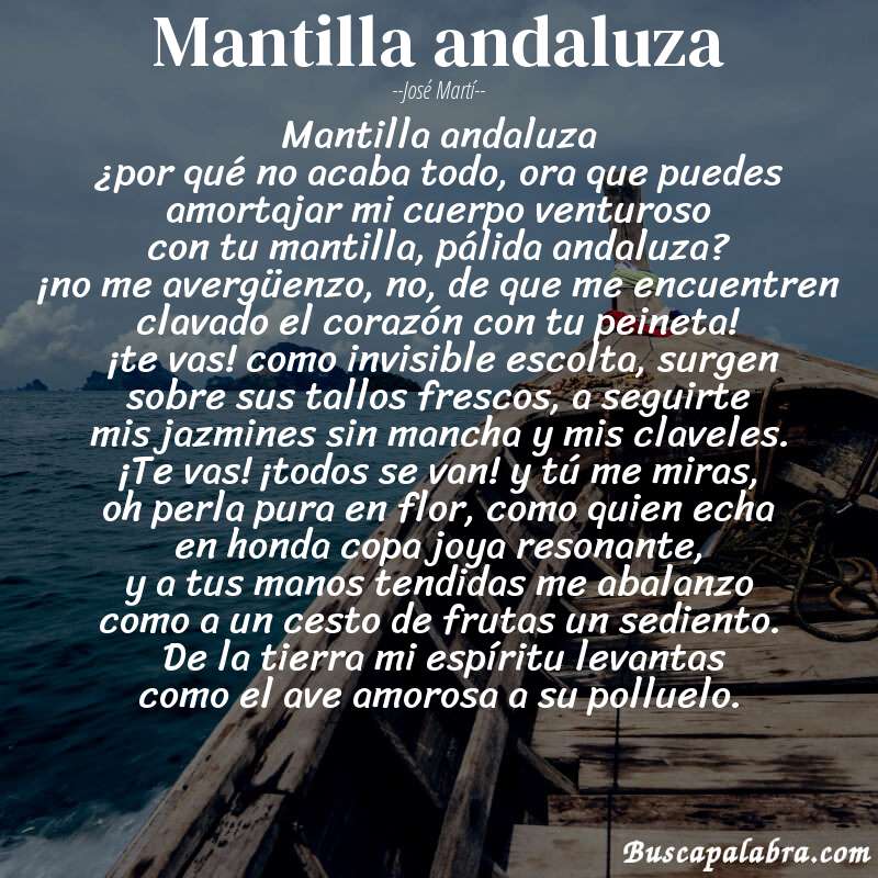Poema mantilla andaluza de José Martí con fondo de barca