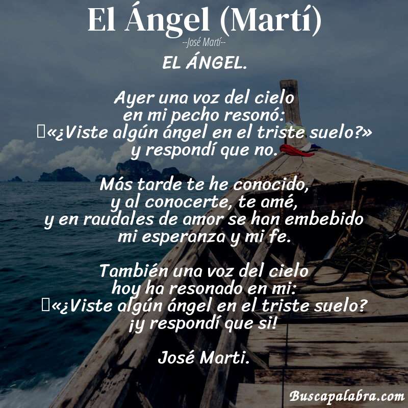 Poema El Ángel (Martí) de José Martí con fondo de barca