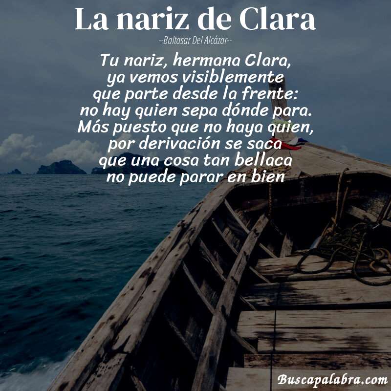 Poema La nariz de Clara de Baltasar del Alcázar con fondo de barca