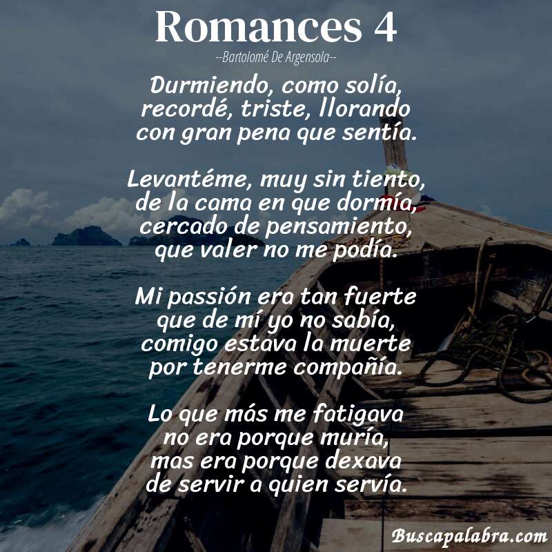 Poema romances 4 de Bartolomé de Argensola con fondo de barca