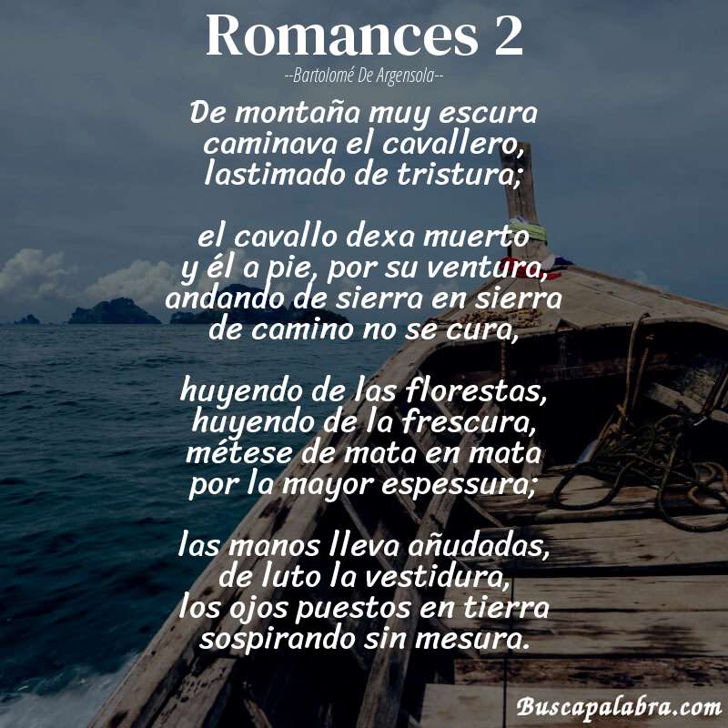 Poema romances 2 de Bartolomé de Argensola con fondo de barca