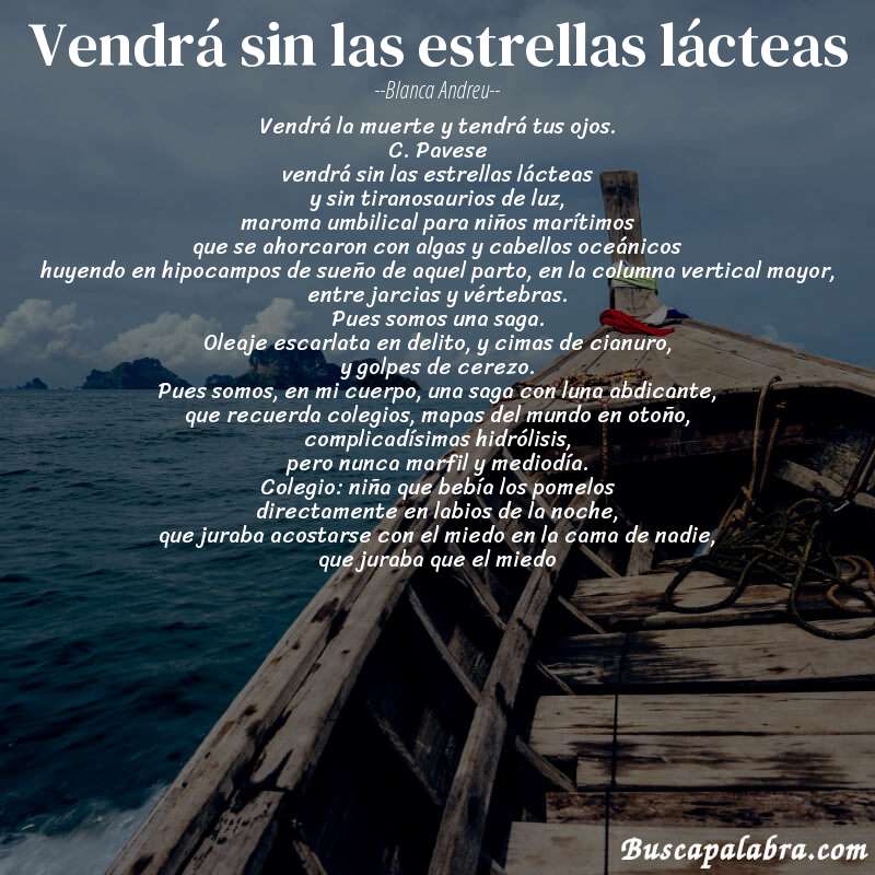 Poema vendrá sin las estrellas lácteas de Blanca Andreu con fondo de barca