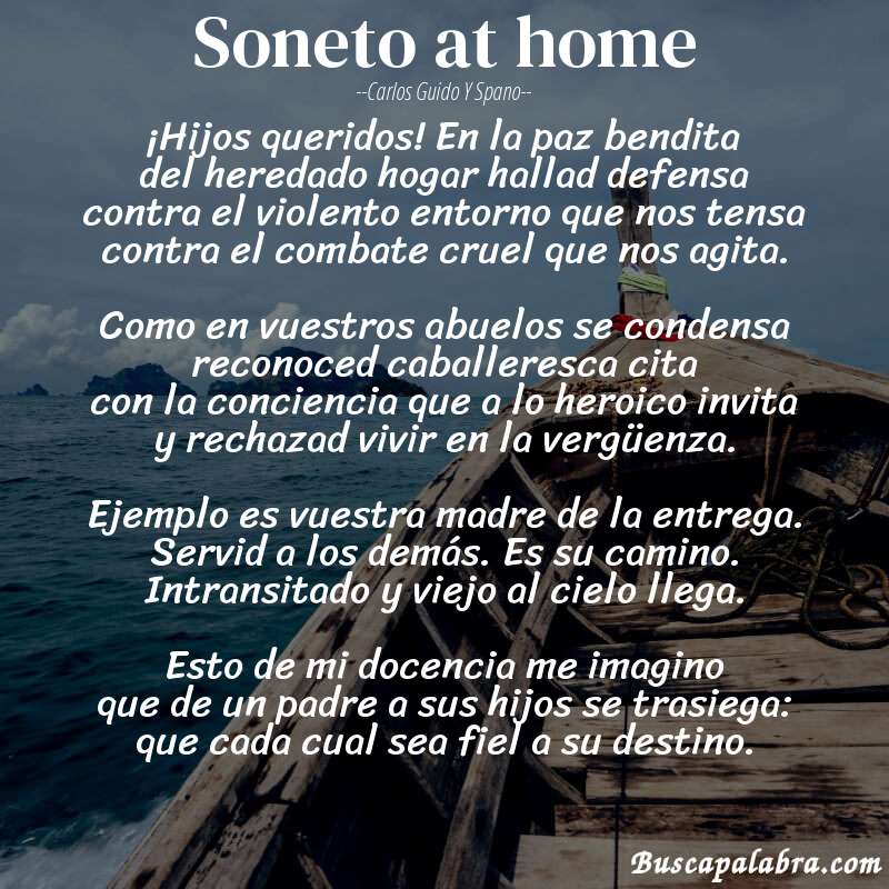 Poema Soneto at home de Carlos Guido y Spano con fondo de barca