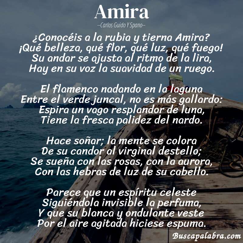 Poema Amira de Carlos Guido y Spano con fondo de barca