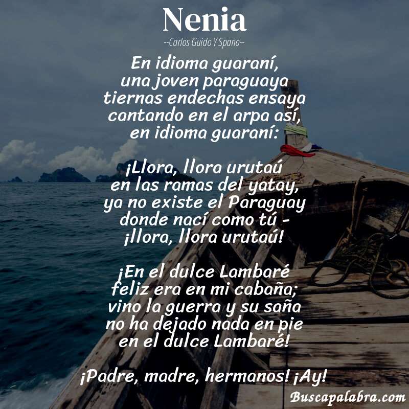 Poema Nenia de Carlos Guido y Spano con fondo de barca