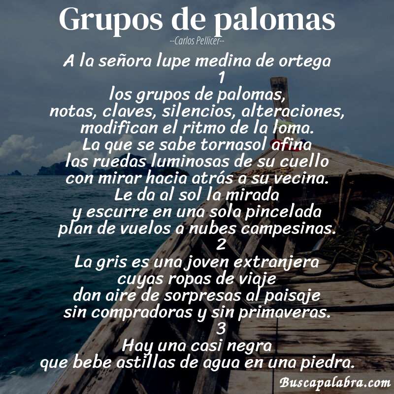 Poema grupos de palomas de Carlos Pellicer con fondo de barca