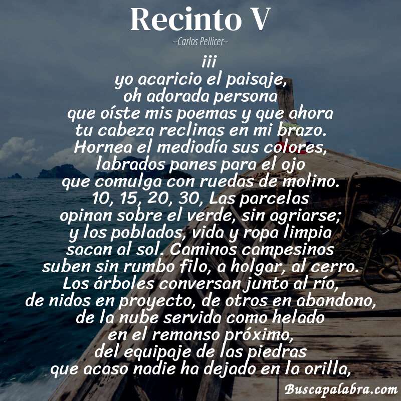 Poema recinto V de Carlos Pellicer con fondo de barca
