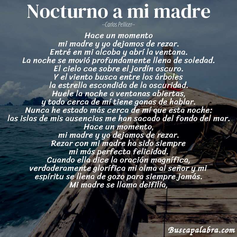 Poema nocturno a mi madre de Carlos Pellicer con fondo de barca