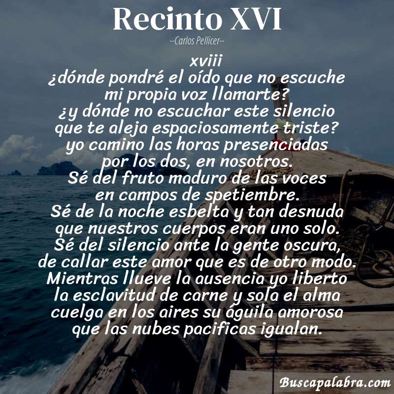 Poema recinto XVI de Carlos Pellicer con fondo de barca
