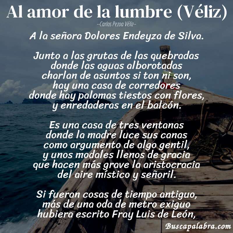 Poema Al amor de la lumbre (Véliz) de Carlos Pezoa Véliz con fondo de barca