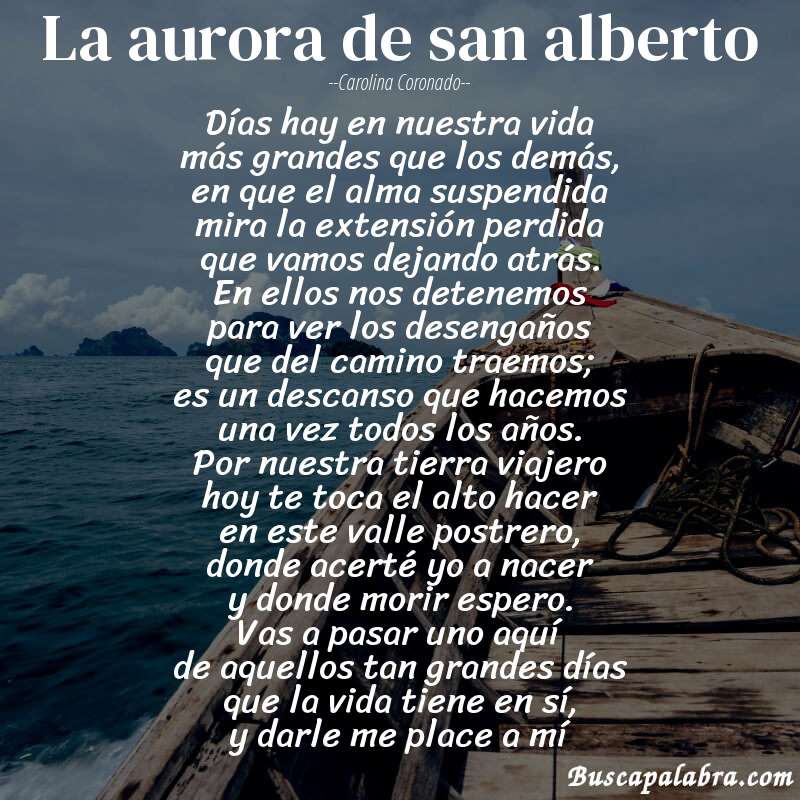 Poema la aurora de san alberto de Carolina Coronado con fondo de barca