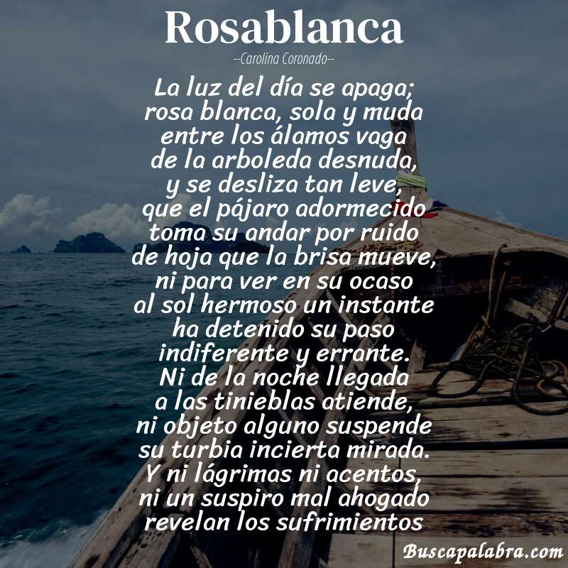 Poema rosablanca de Carolina Coronado con fondo de barca