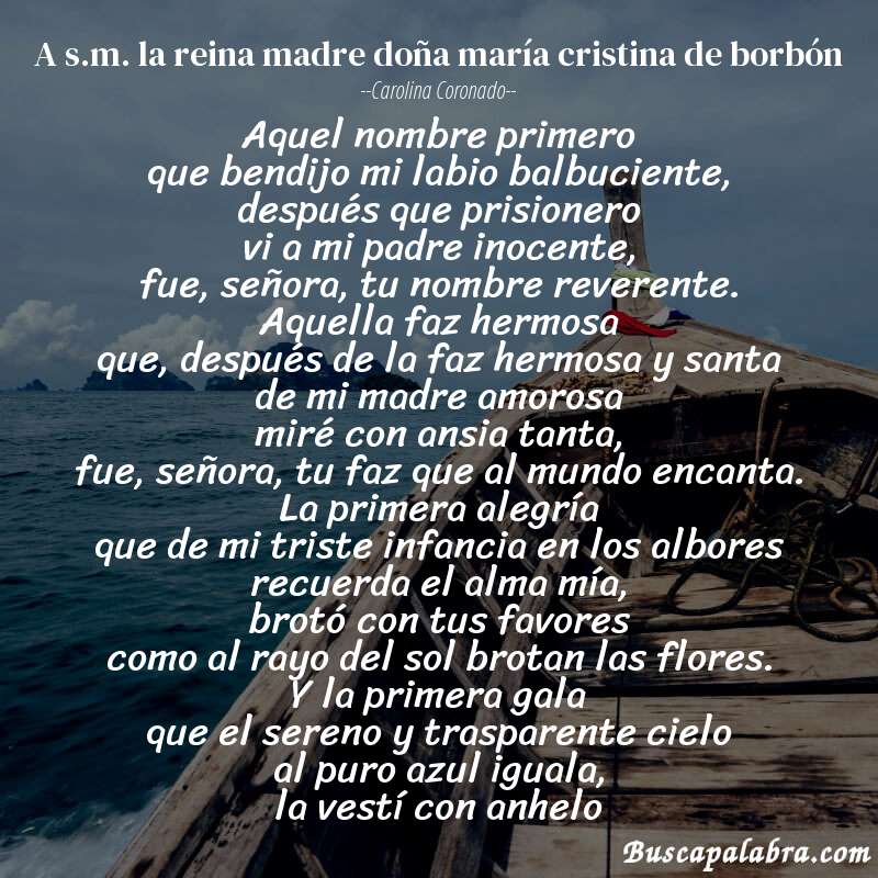 Poema a s.m. la reina madre doña maría cristina de borbón de Carolina Coronado con fondo de barca