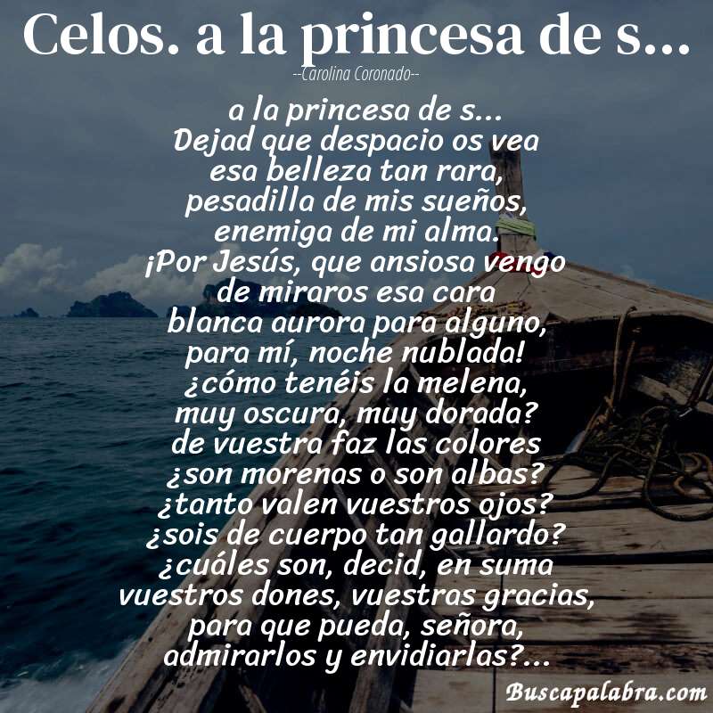 Poema celos. a la princesa de s... de Carolina Coronado con fondo de barca