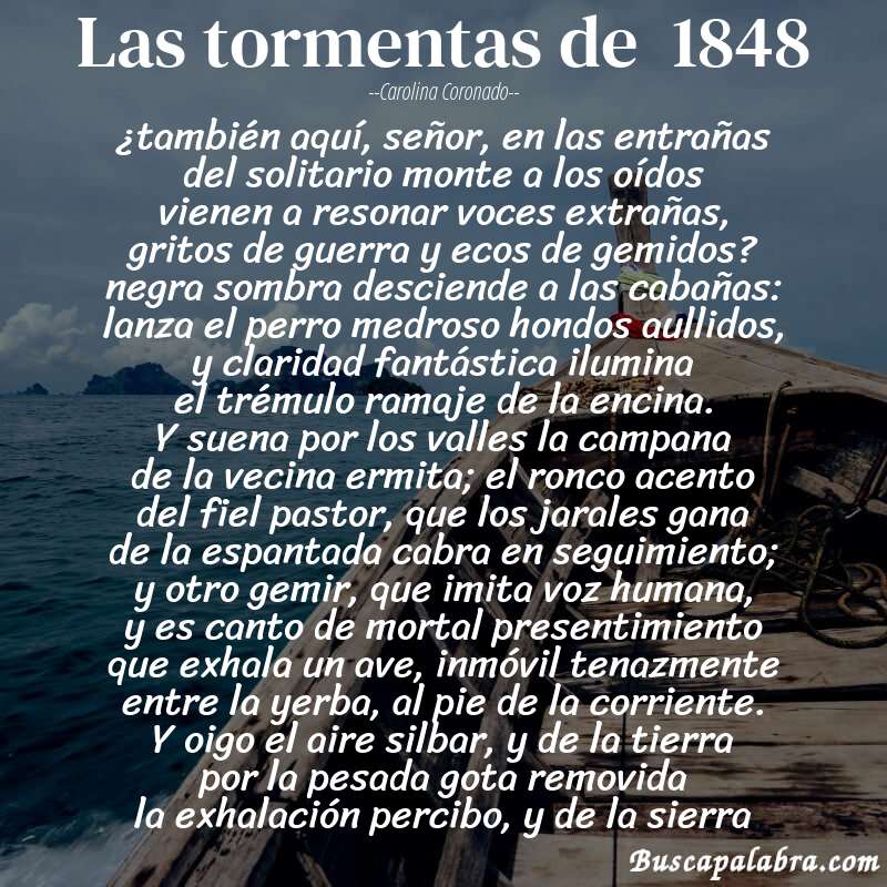 Poema las tormentas de  1848 de Carolina Coronado con fondo de barca