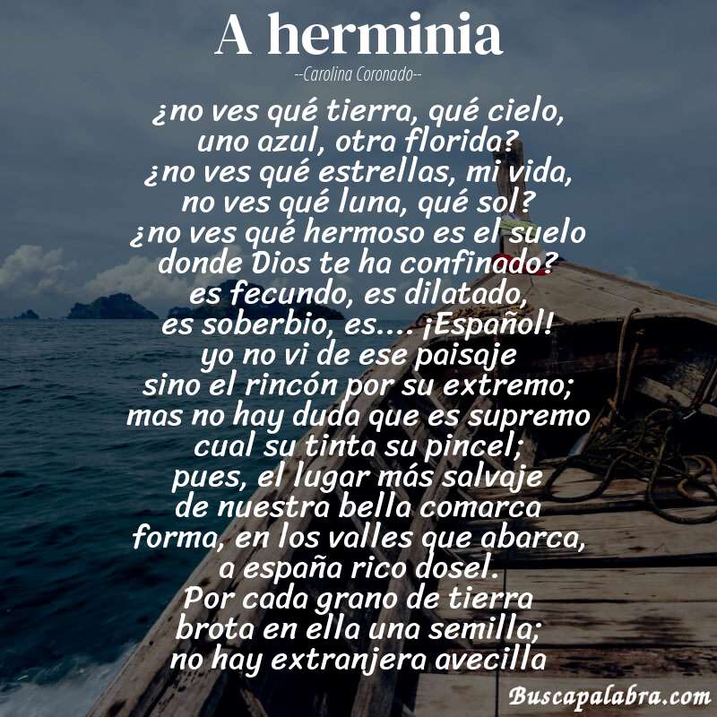 Poema a herminia de Carolina Coronado con fondo de barca
